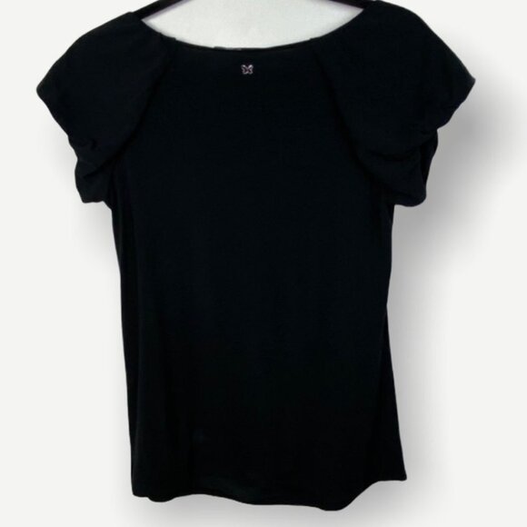 MaxMara Weekend Black Puff Short Sleeves Top Jewel Neck Size Medium Blouse Tee M - Picture 3 of 8